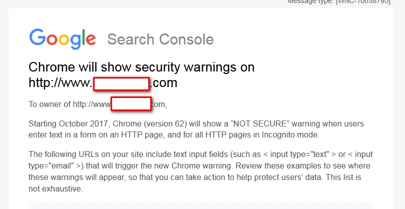 screen print of an email received from Google detailing October 2017 Chrome will show security warnings