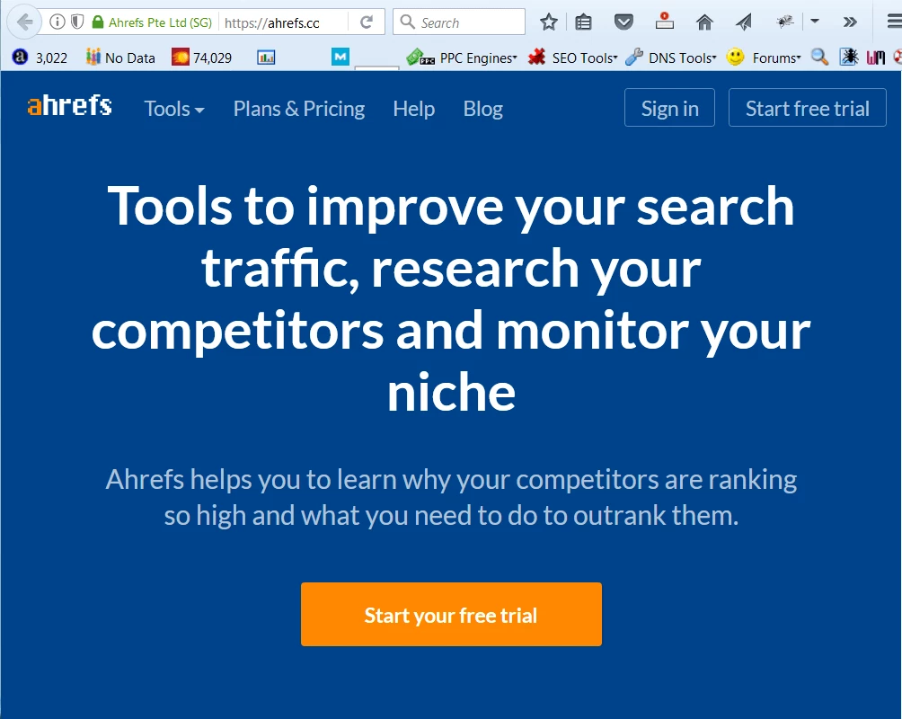 screen print of the ahrefs.com website