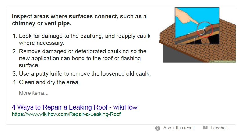 a screen print of a Featured Snippet in a Google search result
