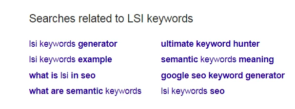 screen print showing LSI keywords