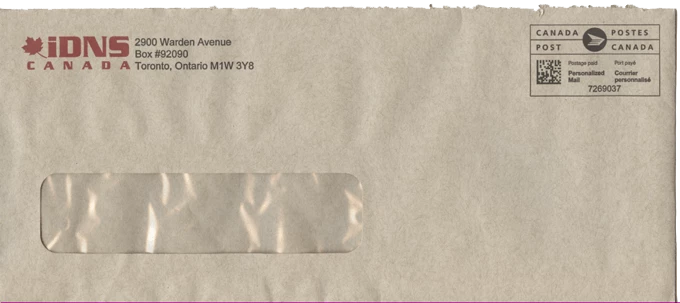 IDNS envelope that their letter arrived in, in 2018