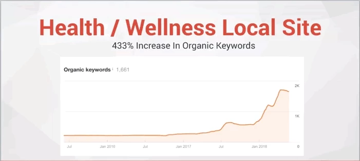 a graph of a health and wellness local website showing marked improvement in traffic