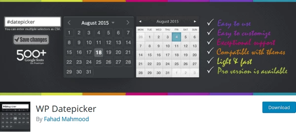 screen print of the WP Datepicker plugin