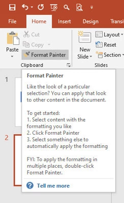 screen print of where to find Format Painter in PowerPoint