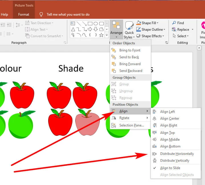 image showing how to Align images in PowerPoint