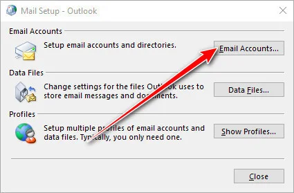 screen print of Mail Setup in Outlook 2016